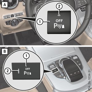 De PARKTRONIC-parkeerassistent uit- of inschakelen 