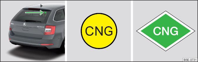 Afb. 314 Plaats van de CNG-sticker / CNG-sticker