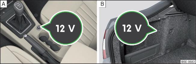 Afdekking van de 12 volt stopcontacten: In de middenconsole voorin / in de bagageruimte