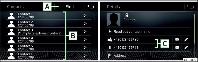 Afb. 191 Lijst met telefooncontacten / contactdetails